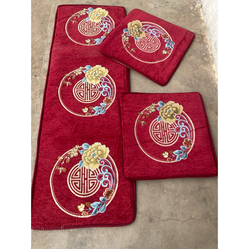 Thảm ghế thổ Cẩm cao cấp, bộ đệm ngồi 1m7 ngang 55cm, hai tấm vuông 55x55cm êm ái sang trọng