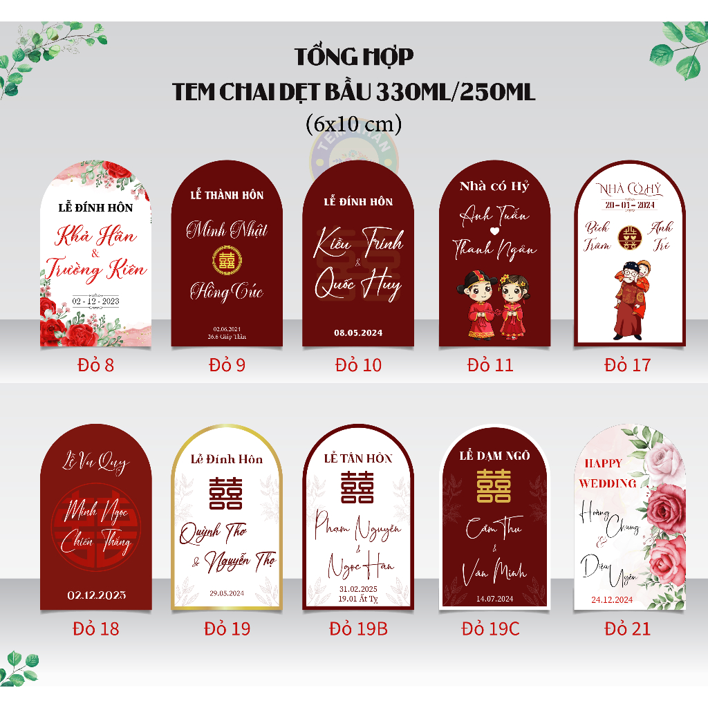 (TỔNG HỢP) Tem chai dẹt bầu 330ml/250ml