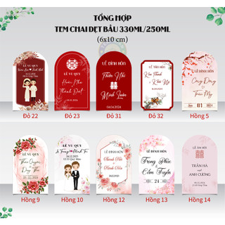 (TỔNG HỢP) Tem chai dẹt bầu 330ml/250ml