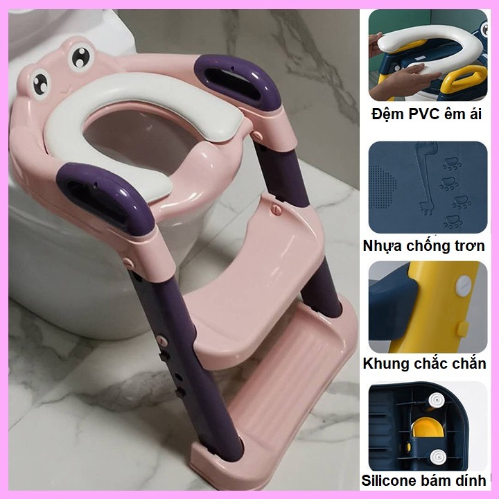  Nắp thu nhỏ bồn cầu cho bé thang bô vệ sinh cho bé bồn cầu cho bé có thang và tay vịn chắc chắn gấp mở gọn gàng 