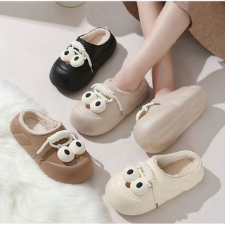 dép nữ đi trong nhà gắn sticker đôi mắt xinh cute đáng yêu lót lông trắng kèm sticker [ dây đeo mắt]