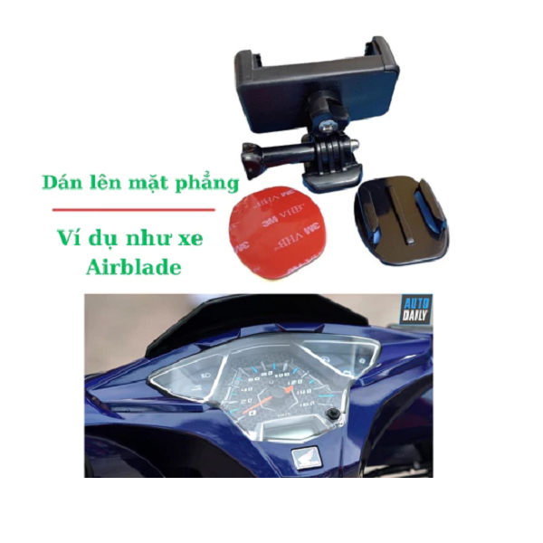 Kẹp Điện Thoại Dán Lên Mặt Đồng Hồ Xe Máy, Có Đế Cài Dễ Tháo Lắp (Kèm Miếng Dán 3M Siêu Dính)