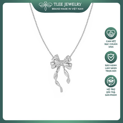 Dây chuyền bạc nữ TLEE dây bi nơ thắt tua dài dáng xoắn trơn bóng dịu dàng, thanh lịch TLEEJEWELRY D0388