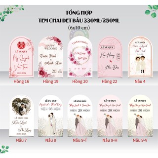 (TỔNG HỢP) Tem chai dẹt bầu 330ml/250ml