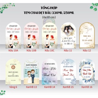 (TỔNG HỢP) Tem chai dẹt bầu 330ml/250ml