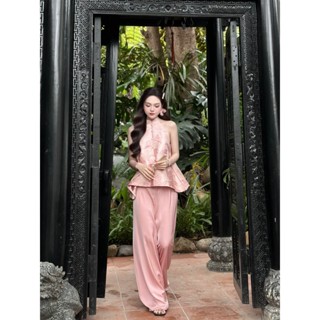 Set áo yếm gấm hàng cúc dọc quần lụa lưng chun Ảnh thật/Sẵn