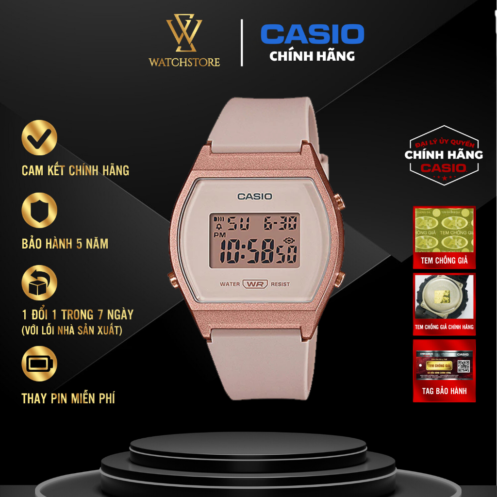 Đồng Hồ Điện Tử Casio Nữ LW-204-4ADF Màu Rose Gold Vàng Hồng Mặt Kính Nhựa 35mm Chống Nước Dây Nhựa 