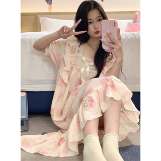 Váy đầm ngủ nữ công chúa ngắn tay bigsize bộ bầu cute thoái mái ngọt ngào đồ mặc nhà mặc đi ngủ mát mẻ mùa hè mã 017