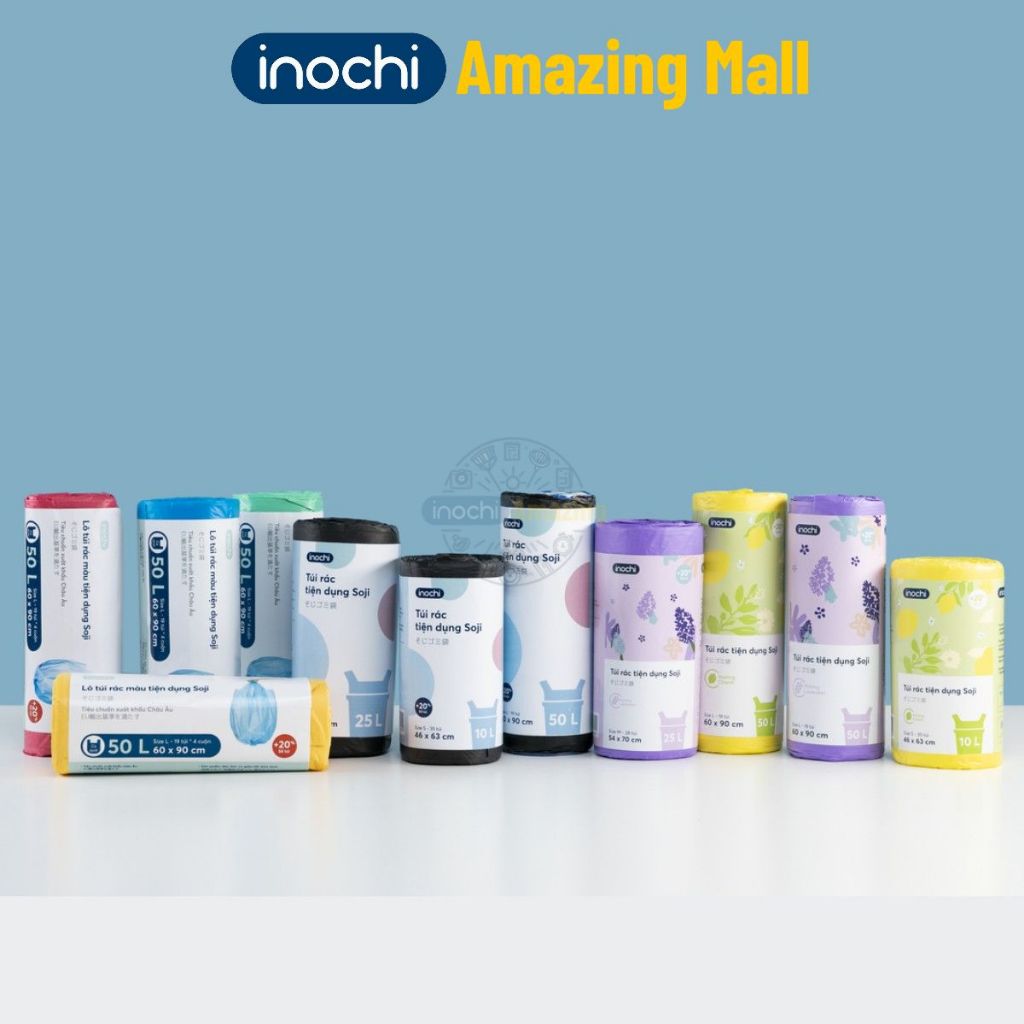 Túi đựng rác có mùi hương Inochi Soji hương chanh, lavender,Túi rác tự hủy có quai xách Inochi Amazing Mall