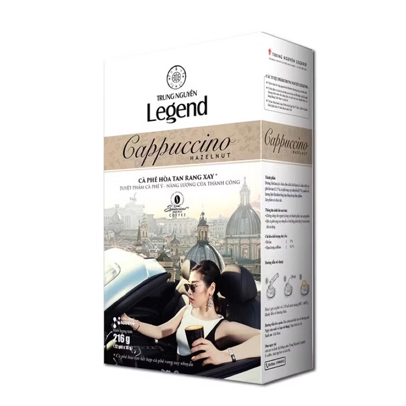 Cà phê cappuccino Hazelnut Legend 216g (18g x 12 gói)