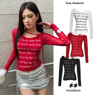 [ HÀNG MỚI VỀ ] Áo Nữ Trễ Vai Ôm Body Tay Dài Thun Lưới Họa Tiết In Tasty Top MADMIND - Áo Lệch Vai Màu Đen / Trắng / Đỏ