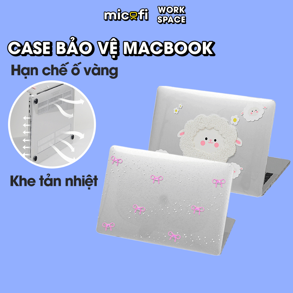 Phụ Kiện Laptop Micofi Ốp Case Macbook Nơ, Vỏ Ốp Lưng Máy Tính Tản Nhiệt Bảo Vệ Bọc Laptop Dẻo Trong