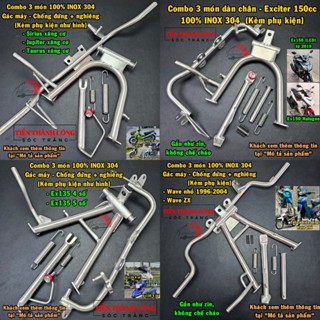   INOX 304  Combo 3 món: Gác chân máy - Chống đứng - Chống nghiêng  Kèm phụ kiện  gắn các dòng xe máy: FuLED Exciter Wa 