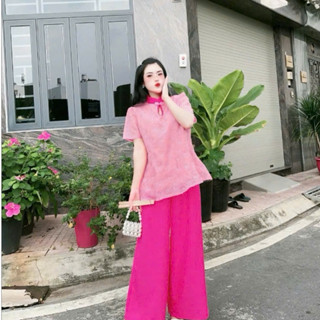 Set Bà Ba Bigsize cách tân cổ tàu áo thêu hoa hồng nổi 2 lớp chỉ  cài nút , kèm  quần vải lụa cao cấp thanh lịch