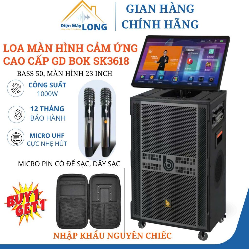 Loa kéo màn hình cảm ứng 23 inch bass 50 cao cấp nhập khẩu chính hãng GD BOK SK 3618 2 micro cao cấp