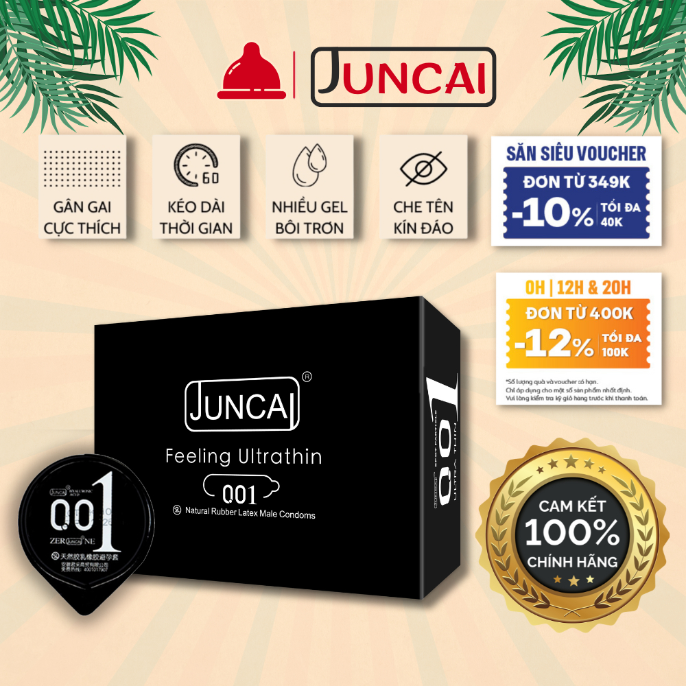 Bao cao su Juncai gân gai siêu mỏng kéo dài thời gian nhiều gel bôi trơn - hộp 10 BCS kimono store