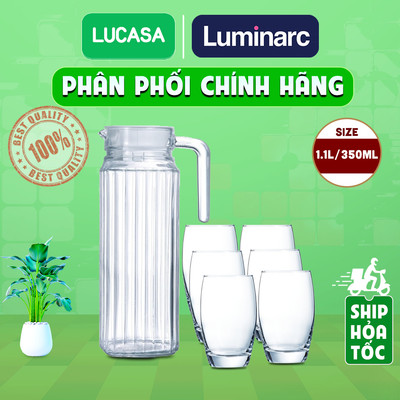 Bộ Bình Ly Thủy Tinh Luminarc Quadro Salto 7 Món 1.1L/350ml - 7L2666L2560 | Phân Phối Chính Hãng