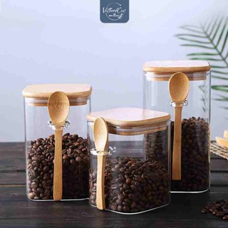  Hũ Lọ đựng gia vị thủy tinh nắp gỗ tre kèm muỗng tre 750ml - 900ml - 1150ml - 1400ml 