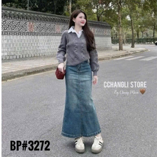 CHÂN VÁY JEANS DÁNG DÀI XOÈ ĐUÔI CÁ NHẸ HÀNG QCL1 MS313272