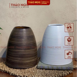 Bình gốm Bát Tràng dáng chuông cắm hoa thân ganh vân ngang màu trắng trang trí nội thất đẹp