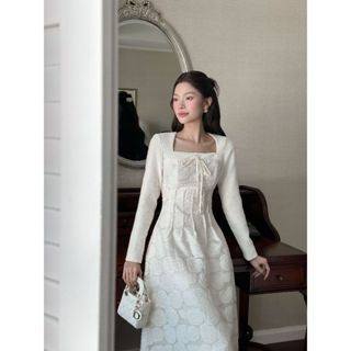 Váy Đầm Nữ Tweed Phối Tơ Hoa ELYSNIE Thiết Kế Sang Trọng Tiểu Thư Floria Dress