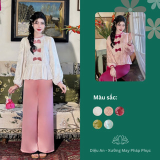 Bộ Quần Áo Lụa Dài Tay Tiểu Thư Dáng Babydoll Mặc Đi Chơi Đi Lễ Sang Trọng