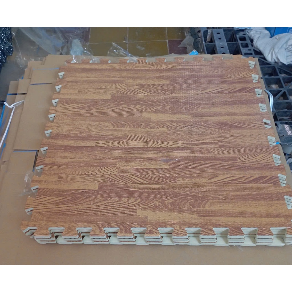 Combo 6 tấm thảm xốp ghép, in hình vân gỗ, kích thước 1 tấm 60cm x 60cm x1cm