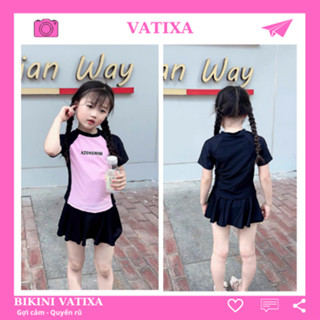 [Có Size Đại]  Đồ bơi bé gái 2 mảnh, áo tắm bé gái ngắn tay dáng váy chất thun co giãn VATIXA BG03