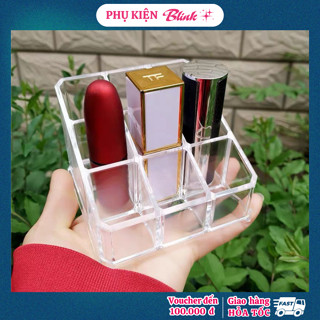 Khay đựng son 9 ô đáy bằng trong suốt, kệ son môi để bàn chất liệu mica loại dày - Blink Store
