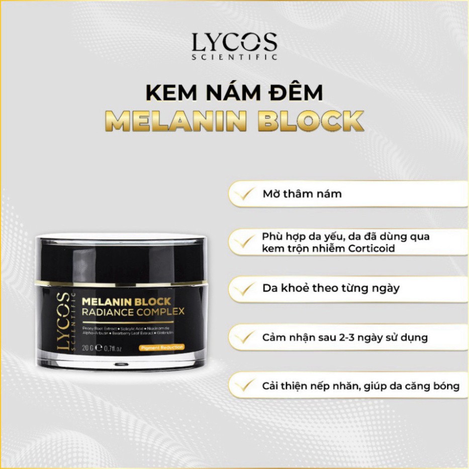 Kem Nám Đêm LYCOS Chính hãng  Hỗ Trợ Mờ Nám Da, Tàn Nhang, Xạm Da & Dưỡng Da Trắng Sáng hộp 20g