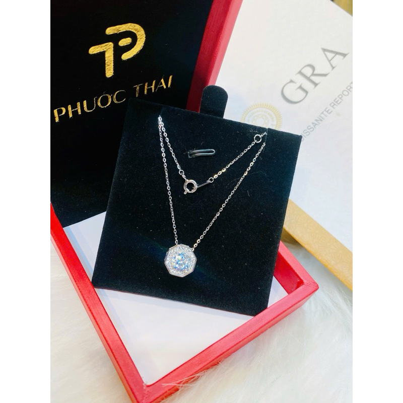Dây chuyền Moissanite lên bạc ý xi vàng trắng au750