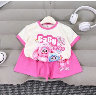 Bộ BaBy Three ccoojc tay AHA 5 màu cho bé gái chất liêu cotton AHA1