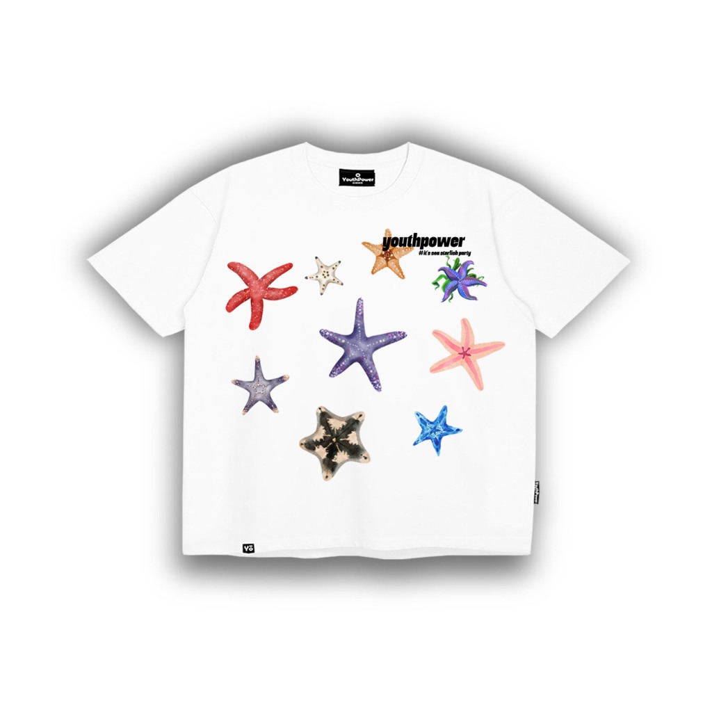 Áo Thun Big Boxy YOUTHPOWER STARFISH From Rộng Nam Nữ Cổ Tròn Chất Liệu Cotton In Lụa Local Brand Top Women Màu Trắng Mà - Màu Trắng STARFISH