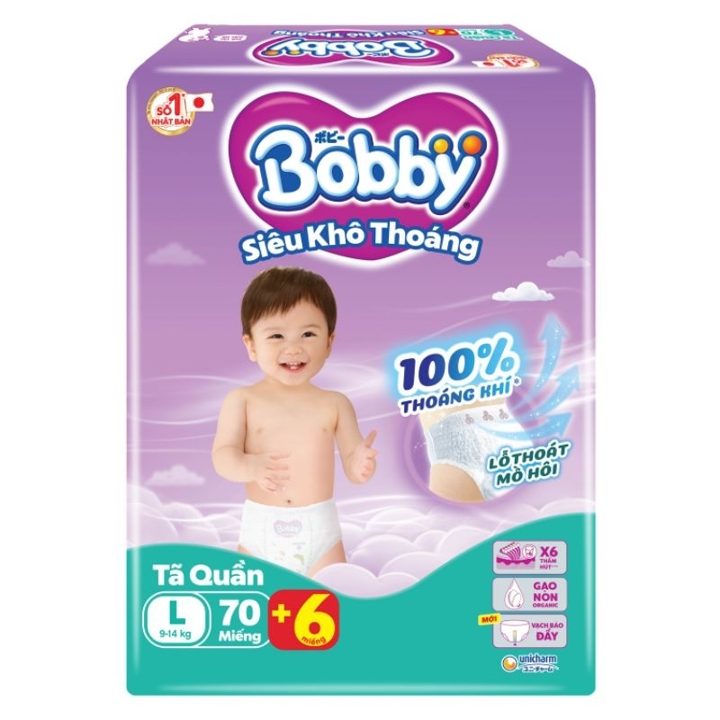 BỈM - TÃ QUẦN BOBBY SIZE L70 MIẾNG (CHO BÉ 9 - 13KG)