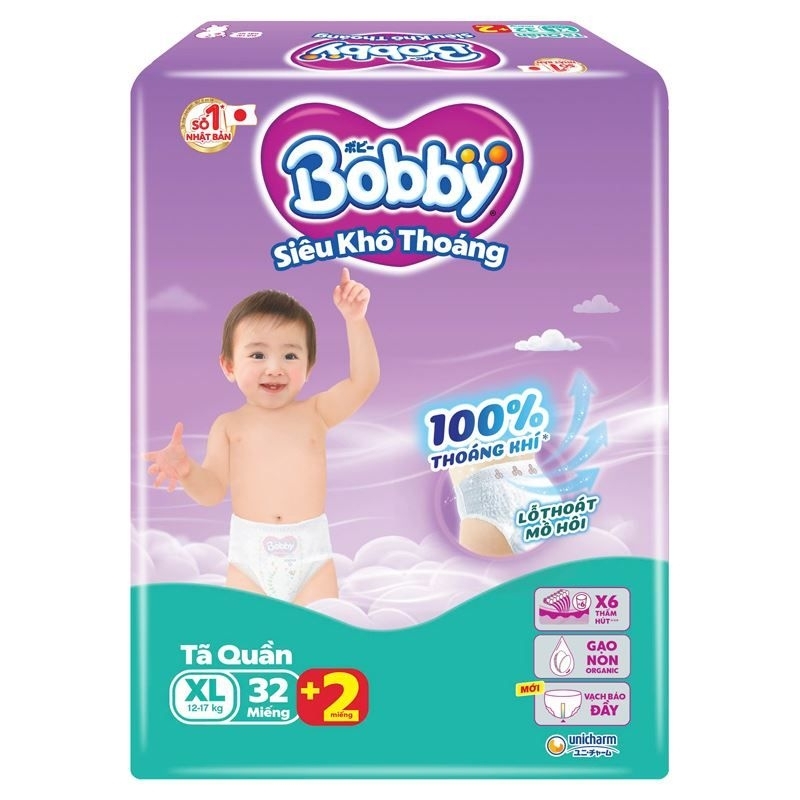 BỈM - TÃ QUẦN BOBBY SIZE XL32 MIẾNG (CHO BÉ 12 - 17KG)