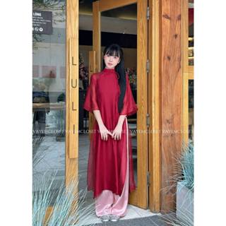  Áo dài đỏ cách tân thiết kế 4 tà dáng suông vải tơ diện đám cưới đi chơi Tết Vayemcloset 