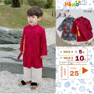 Set Áo Dài Tết Kèm Khánh Cách Tân Cho Bé Trai, Áo Dài Cách Tân Chất Lụa Gấm Kèm Quần Lụa Cho Bé Từ 9kg C1522
