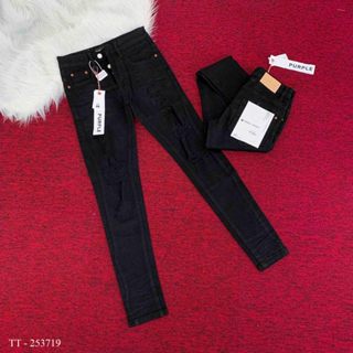 Quần jean bò nam purple dáng skinny đen rách gối mác lụa 4 cúc đồng ống rập nhặn 3d TT5371