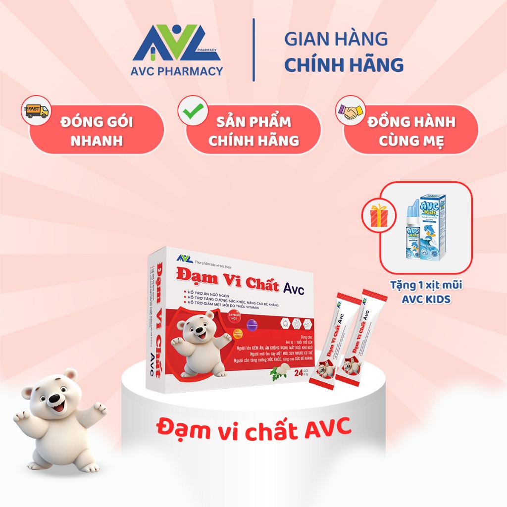 Đạm Vi Chất AVC siro ăn ngon ngủ ngon cho bé, tăng đề kháng cho bé 1 tuổi (tặng xịt mũi AVC KIDS)