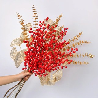 Cành Đào Đông Quả Đỏ Nhiều Nhánh Trang Trí Nhà Cửa Cao Cấp Phù Hợp Cho Các Dịp Lễ Tết, Ngày Hội