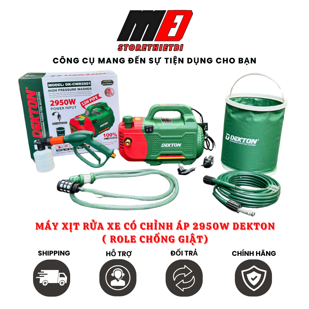 Máy Xịt Rửa Xe Cao Áp 2950W DEKTON DK-CWR2951 Motor Từ Lỗi Đồng Có Chỉnh Áp