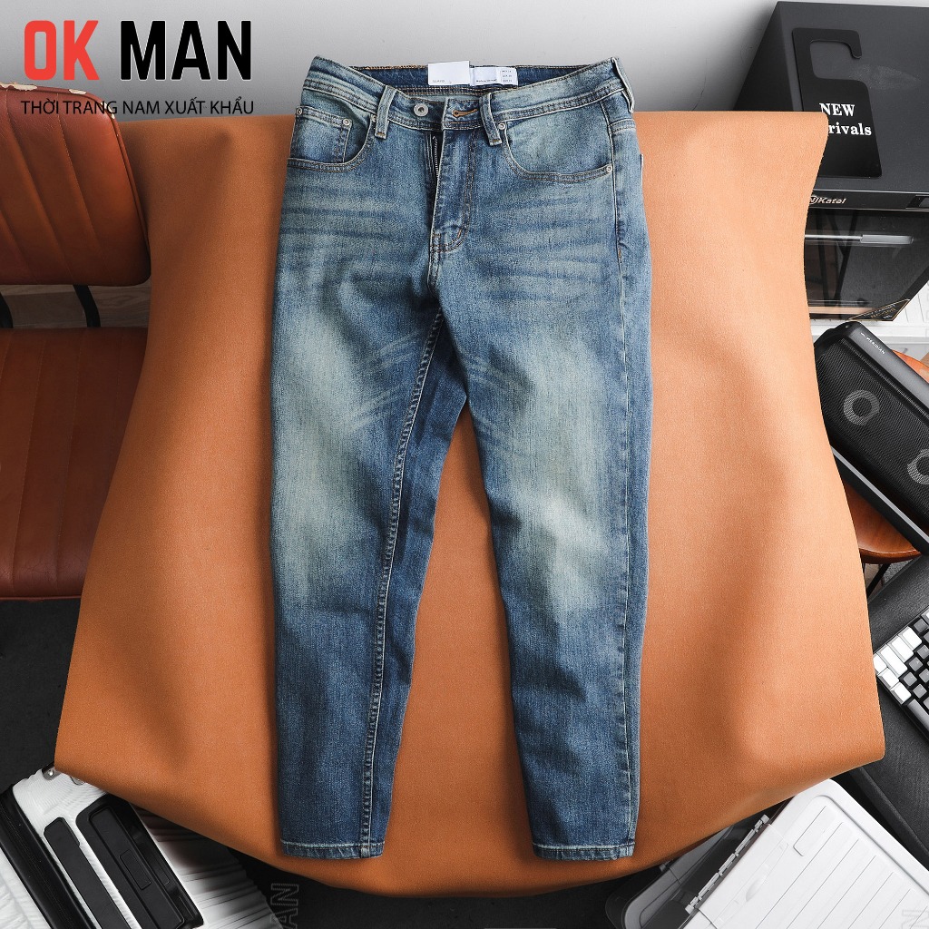 Quần jean nam Xanh dương Cao cấp dáng Slimfit chất vải Denim Co giãn tốt không bai dão ống quần 15-1