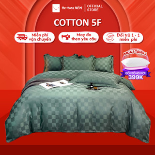 Bộ Ga Giường 5 món Lụa Phi Cotton 5F Hệ Thống Nệm Cao cấp Vỏ Chăn Ga Drap Grap Grab Grap Ra Gối Đệm Trải Giường Bo Chun