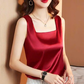 Áo hai dây lụa cổ vuông mặc trong vest, blazer Áo lụa 2 dây có size - VannhShop AO0010