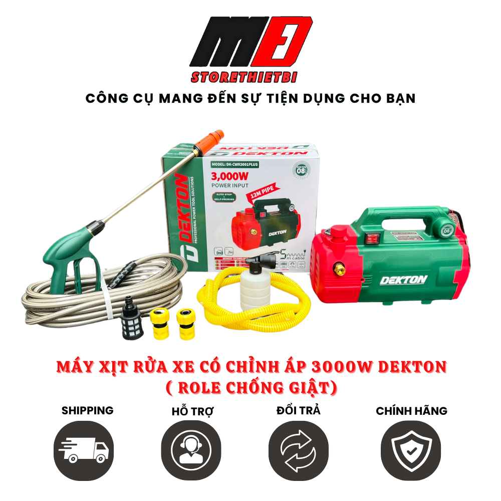 Máy Xịt Rửa Xe Có Chỉnh Áp 3000W DEKTON DK-CWR3001Plus Role Chống Giật An Toàn Khi Sử Dụng Gia Đình