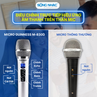 Micro Karaoke Không Dây Guinness M-830D, Chỉnh Echo, Bass, Treble Trên Thân, Micro Du Lịch,Giảng Dạy