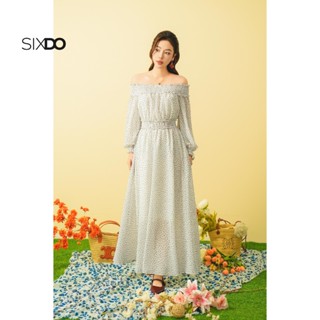 Đầm chiffon trễ vai dài tay hoa tiết xương mini SIXDO (Chiffon Flared Dress)