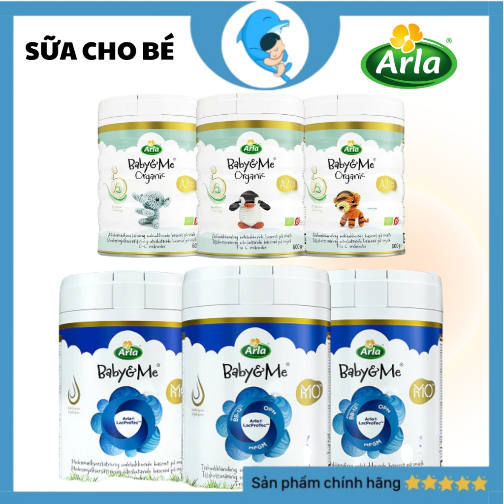 Sữa Arla Baby&Me Organic đạm A2 và sữa  Arla Baby&Me HMO cao cấp từ Đan Mạch đủ số 1,2,3 hộp 600g, 800g MECAHEO
