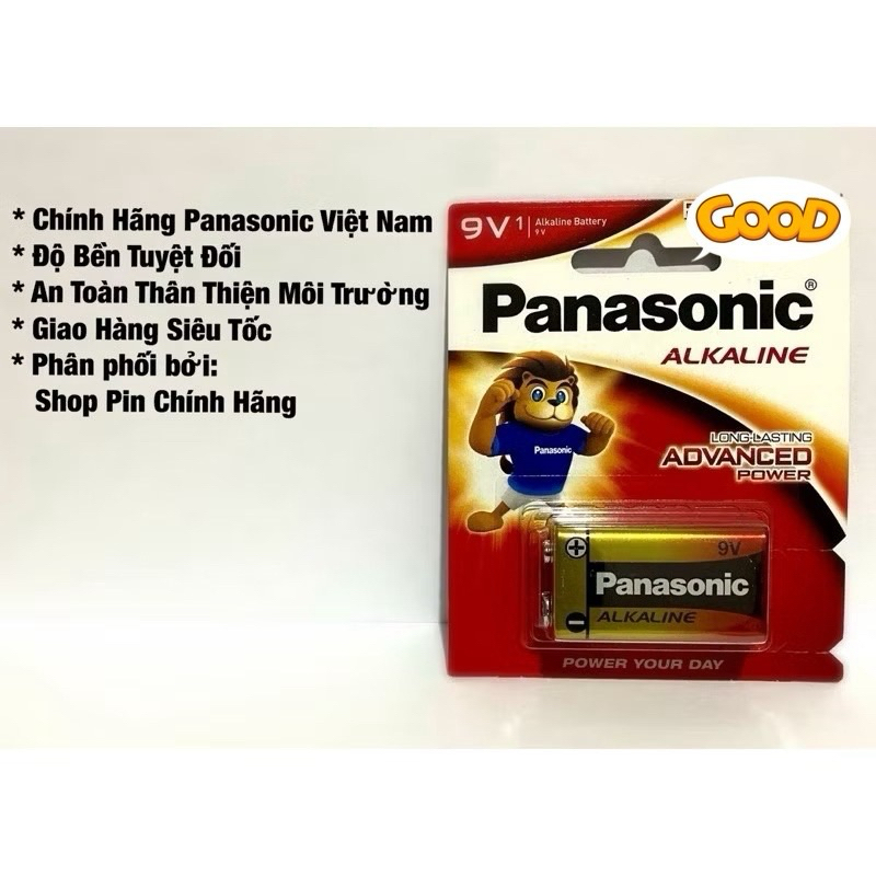 Pin 9V Alkaline Panasonic Hàng Chính Hãng Vỉ 1 Viên - Made in ThaiLand
