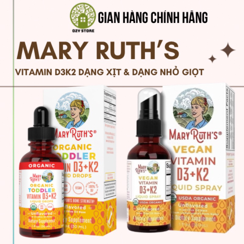 Vitamin D3K2 Hữu Cơ Mary Ruth's dạng Xịt / dạng Giọt cho bé - Hàng Air Mỹ [Ozy Store ]